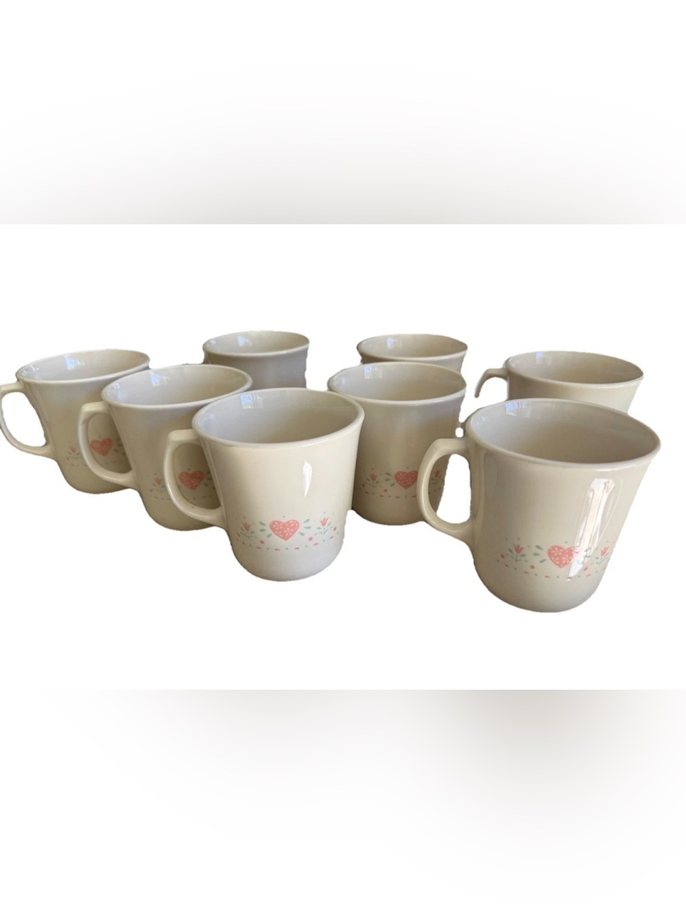 Cream Ceramic Corelle Heart Accent Coffee Mugs - Set of 8